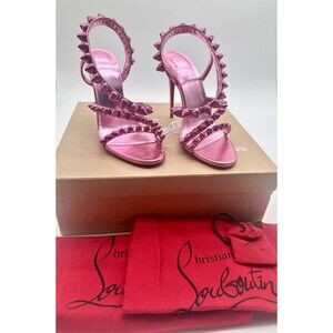 Christian Louboutin Spikita 100mm Leather Sandals Pink Studded Heels EU 37.5